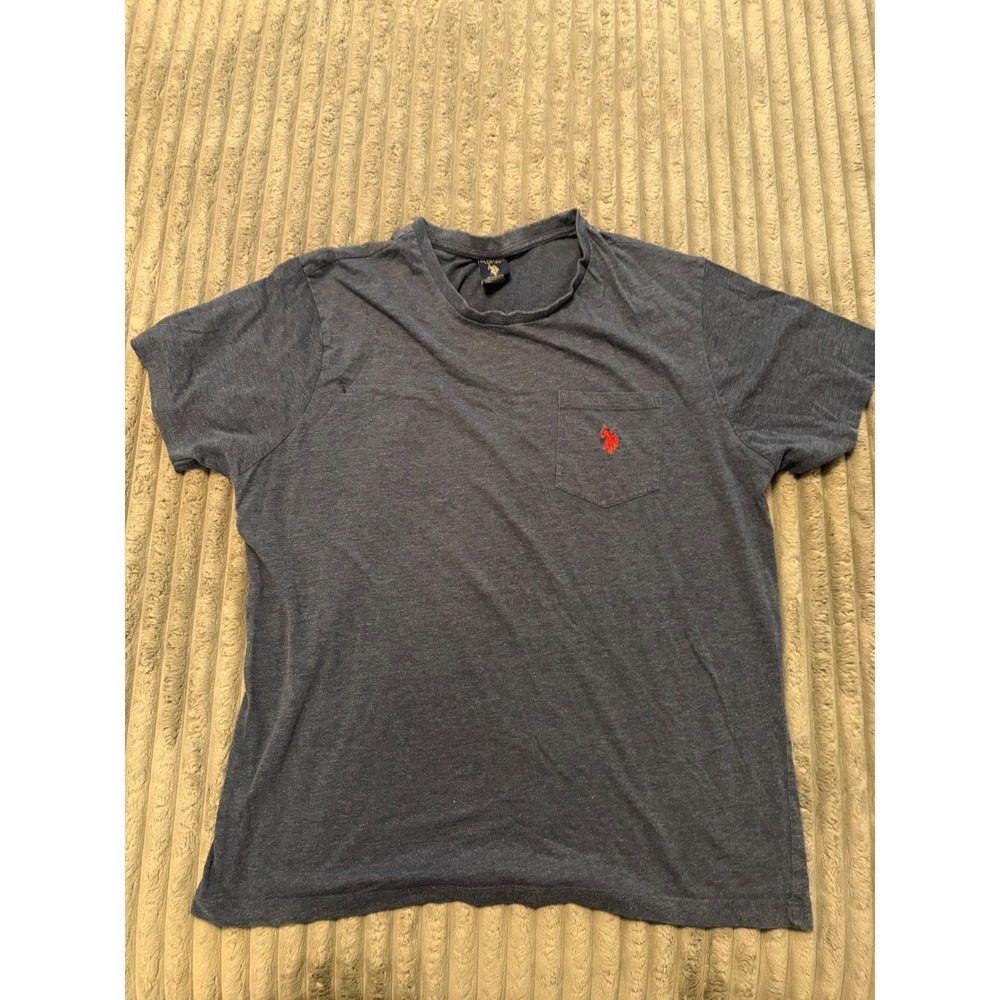 US Polo Assn Mens Gray Heather Pocket T-Shirt Red Logo Large Short Sleeve Tee